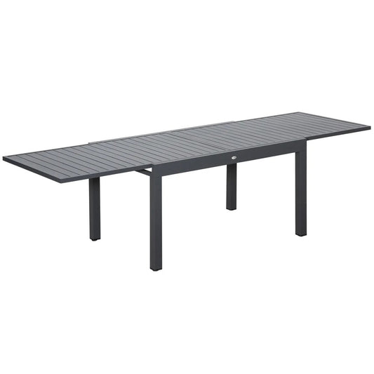 Outsunny Extendable Garden Table 135-270cm x 90cm x 75cm, 10 Seater Outdoor Dining Table with Aluminium Frame for Lawn, Balcony and Backyard, Grey 
