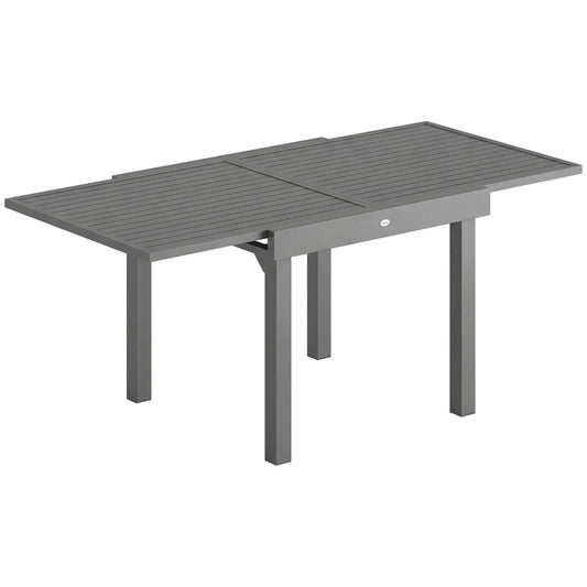 Outsunny Extending Garden Table for 4-8 People, Aluminium Outdoor Dining Table with Slatted Top, Dark Grey 