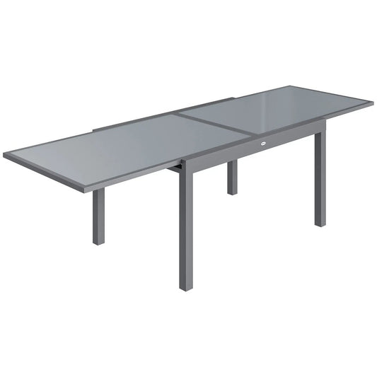Outsunny Extending Garden Table for 6-10, Aluminium Outdoor Dining Table with Tempered Glass Top, Grey 