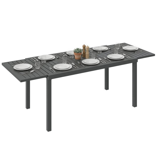 Outsunny Extending Garden Table for 6-8 People, Full Aluminium Outdoor Dining Table with Slatted Top, Dark Grey 