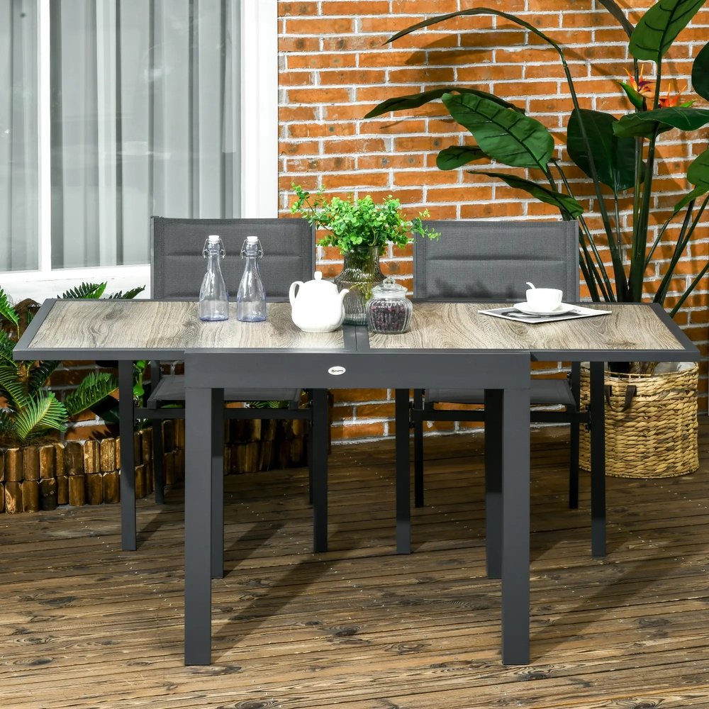 Outsunny Extending Garden Table, Outdoor Dining Table for 6, Aluminium Frame Rectangular Patio Table with Plastic Board Tabletop,80/160L x 80W x 75H cm 12