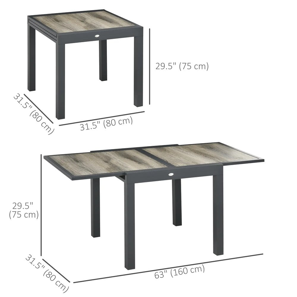 Outsunny Extending Garden Table, Outdoor Dining Table for 6, Aluminium Frame Rectangular Patio Table with Plastic Board Tabletop,80/160L x 80W x 75H cm 13