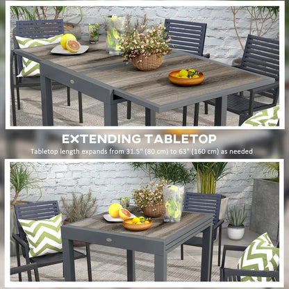 Outsunny Extending Garden Table, Outdoor Dining Table for 6, Aluminium Frame Rectangular Patio Table with Plastic Board Tabletop,80/160L x 80W x 75H cm 14