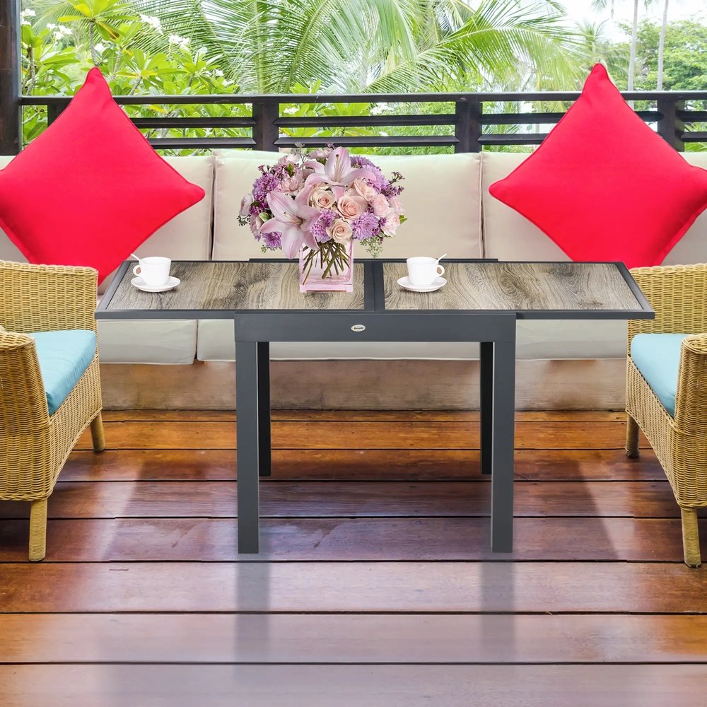 Outsunny Extending Garden Table, Outdoor Dining Table for 6, Aluminium Frame Rectangular Patio Table with Plastic Board Tabletop,80/160L x 80W x 75H cm 20