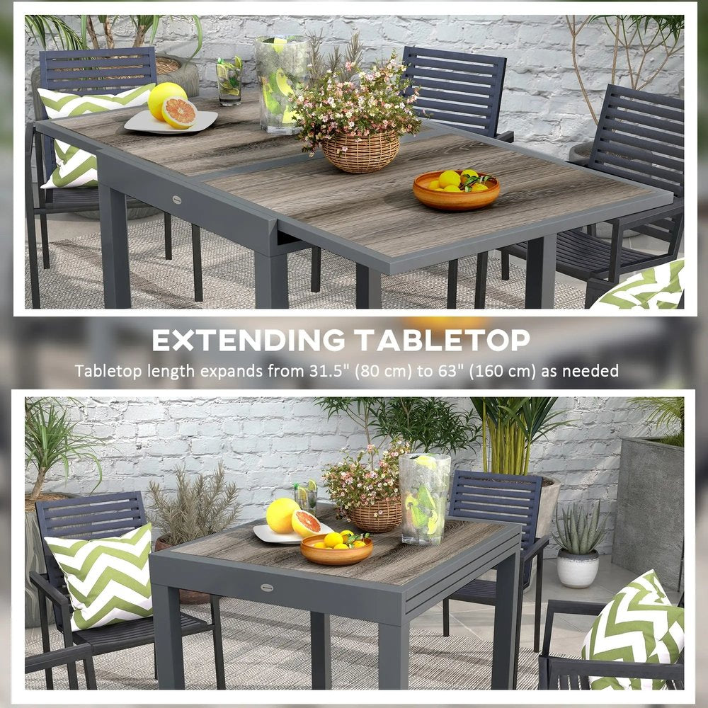 Outsunny Extending Garden Table, Outdoor Dining Table for 6, Aluminium Frame Rectangular Patio Table with Plastic Board Tabletop,80/160L x 80W x 75H cm 3