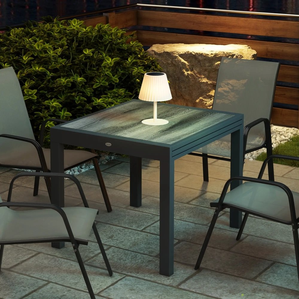 Outsunny Extending Garden Table, Outdoor Dining Table for 6, Aluminium Frame Rectangular Patio Table with Plastic Board Tabletop,80/160L x 80W x 75H cm 8