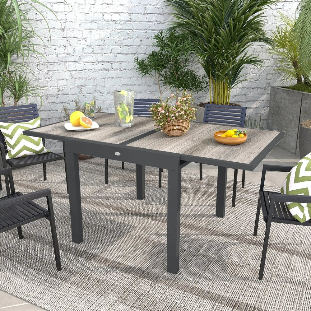 Outsunny Extending Garden Table, Outdoor Dining Table for 6, Aluminium Frame Rectangular Patio Table with Plastic Board Tabletop,80/160L x 80W x 75H cm 9