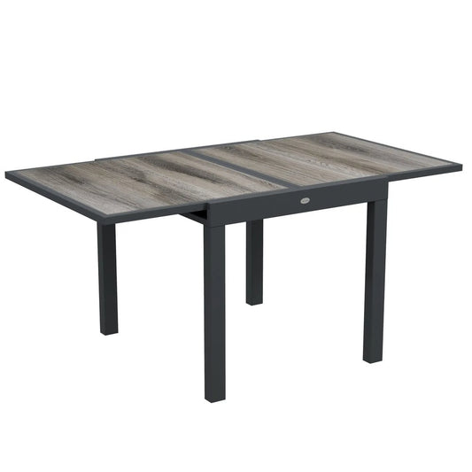 Outsunny Extending Garden Table, Outdoor Dining Table for 6, Aluminium Frame Rectangular Patio Table with Plastic Board Tabletop,80/160L x 80W x 75H cm 