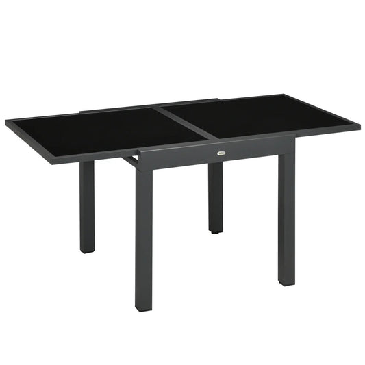 Outsunny Extending Garden Table, Outdoor Dining Table with Aluminium Frame and Tempered Glass Tabletop, 80/160 x 80 x 75 cm, Black 