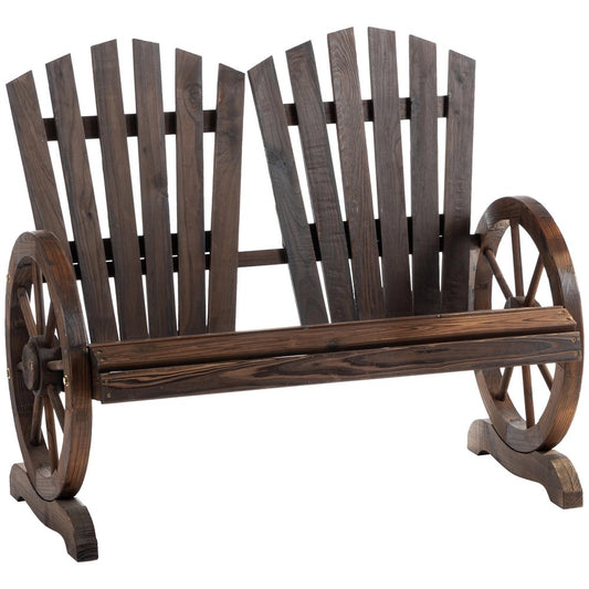 Outsunny Fir Logs Love Seats with Wheel-Shaped Armrests, Large Load-Bearing Chair, Natural Wood Grain 