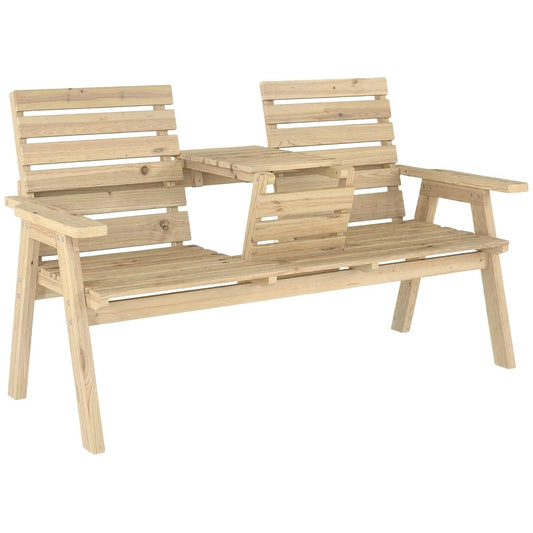 Outsunny Fir Wood Convertible 2 to 3 Seater Outdoor Garden Bench 