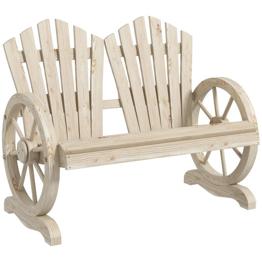Outsunny Fir Wood Love Seats with Wheel-Shaped Armrests, Large Load-Bearing Chair 