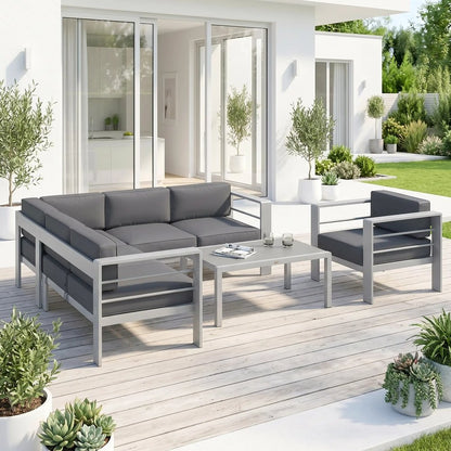 Outsunny Five-Piece Aluminium Garden Sofa Set, with Glass-Top Table - Grey 1
