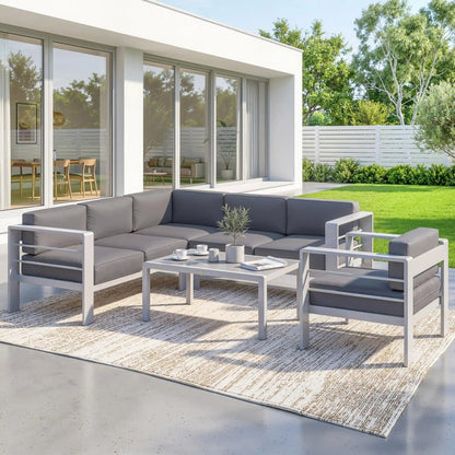 Outsunny Five-Piece Aluminium Garden Sofa Set, with Glass-Top Table - Grey 10