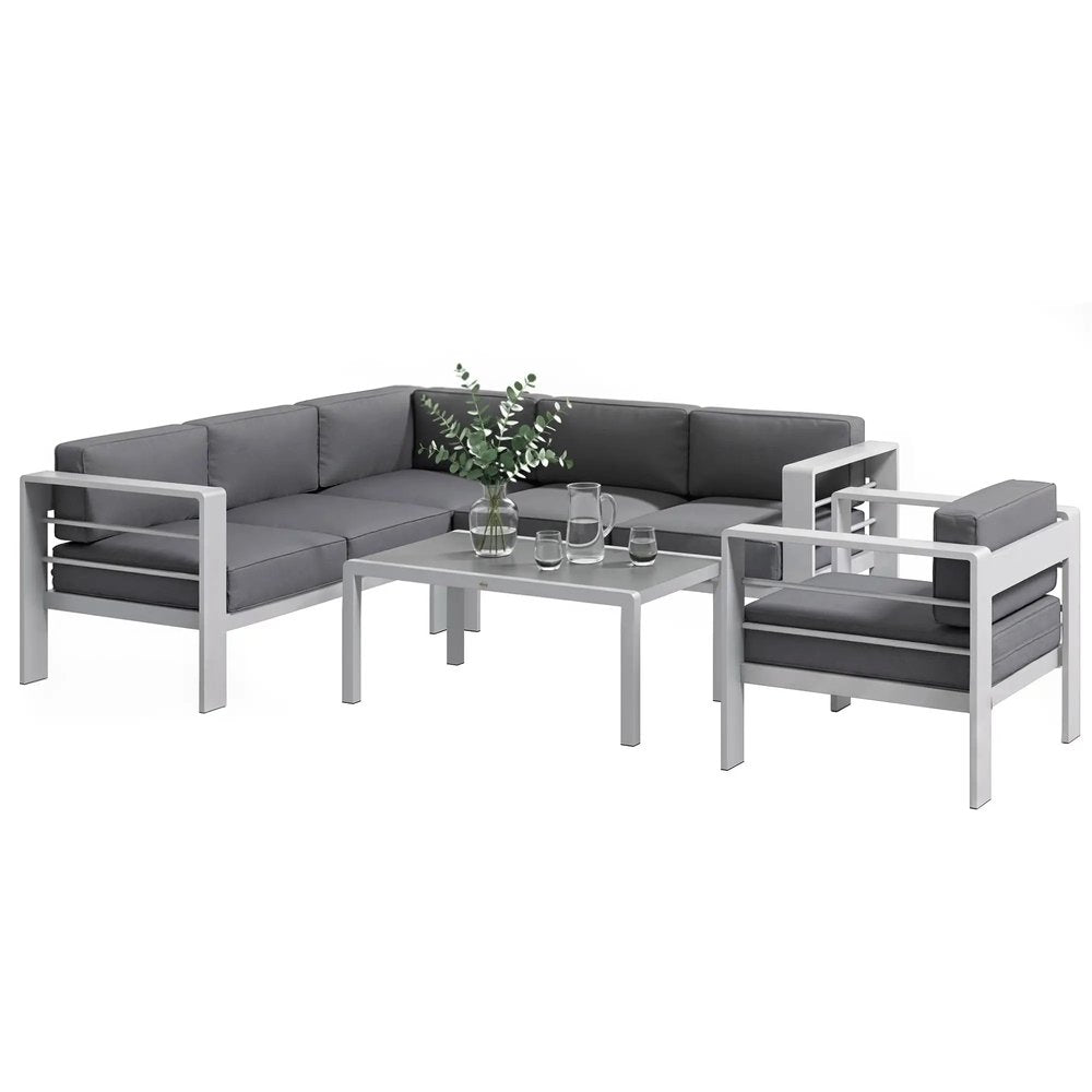Outsunny Five-Piece Aluminium Garden Sofa Set, with Glass-Top Table - Grey 11