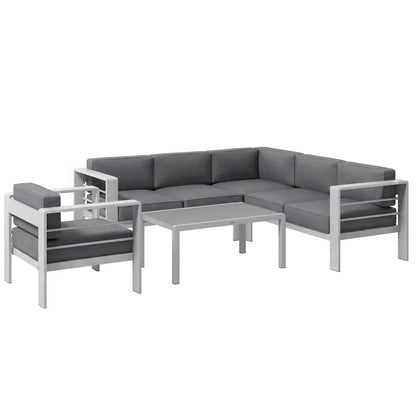 Outsunny Five-Piece Aluminium Garden Sofa Set, with Glass-Top Table - Grey 