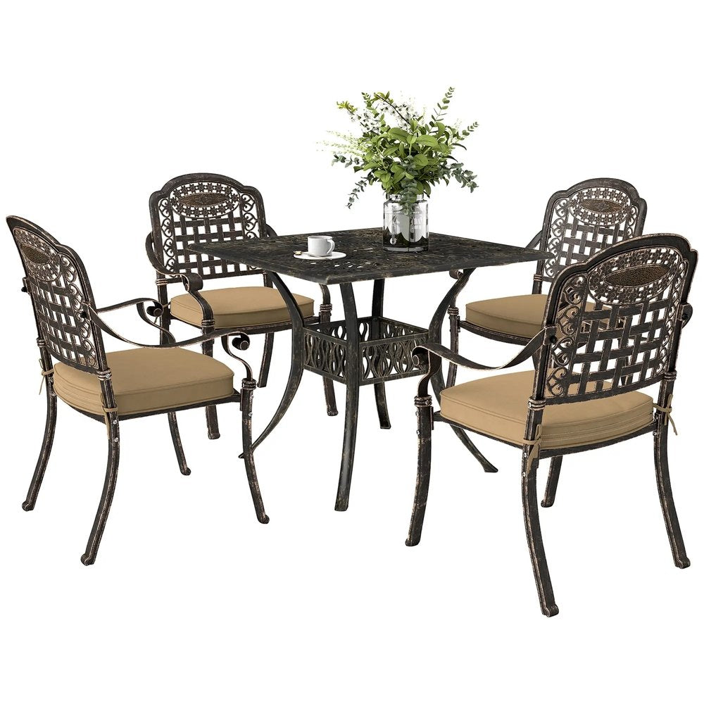 Outsunny Five-Piece Cast Aluminium Garden Dining Set - Bronze Tone 10