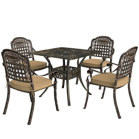 Outsunny Five-Piece Cast Aluminium Garden Dining Set - Bronze Tone 