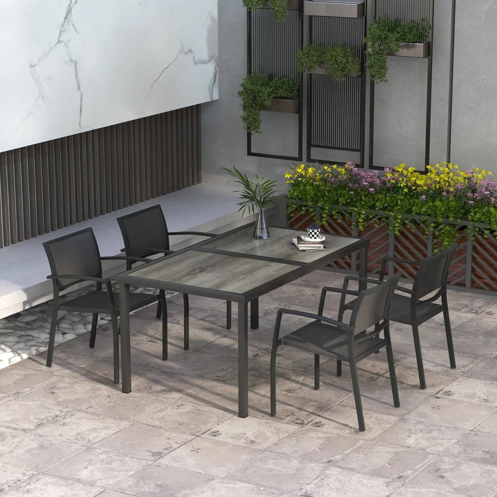 Outsunny Five-Piece Casual Outdoor Dining Set, with Wood-Effect Table - Grey 1