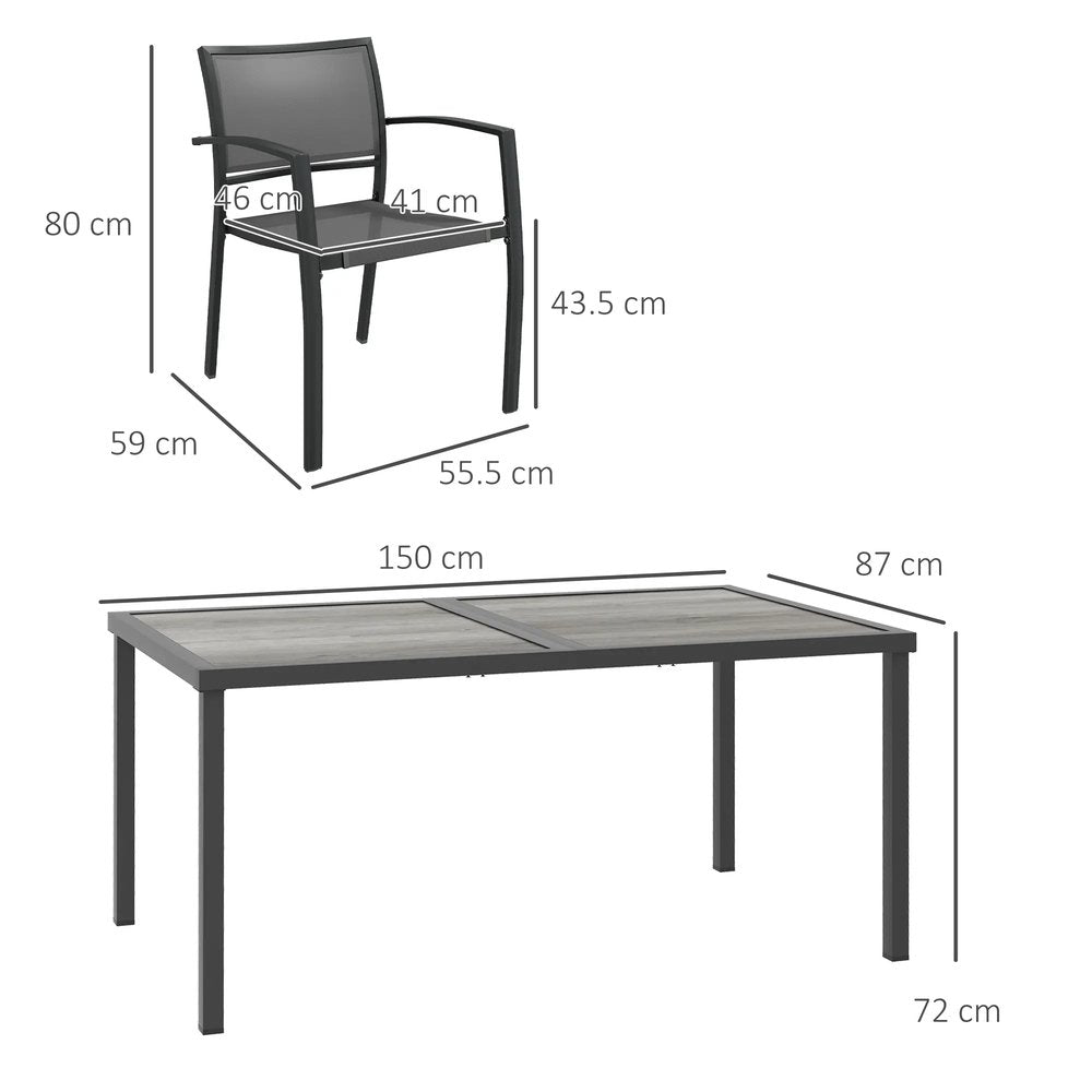 Outsunny Five-Piece Casual Outdoor Dining Set, with Wood-Effect Table - Grey 2