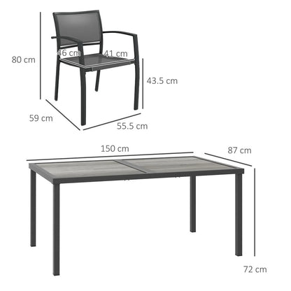 Outsunny Five-Piece Casual Outdoor Dining Set, with Wood-Effect Table - Grey 2
