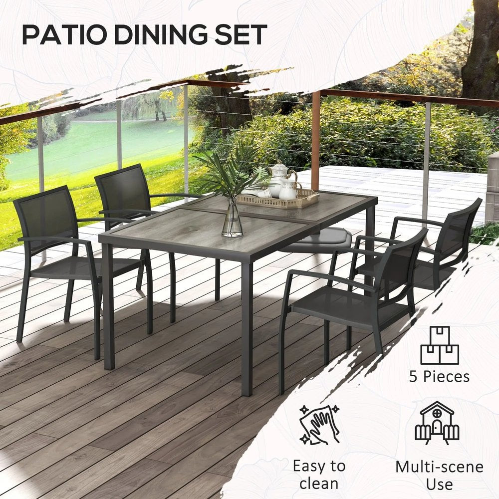 Outsunny Five-Piece Casual Outdoor Dining Set, with Wood-Effect Table - Grey 5