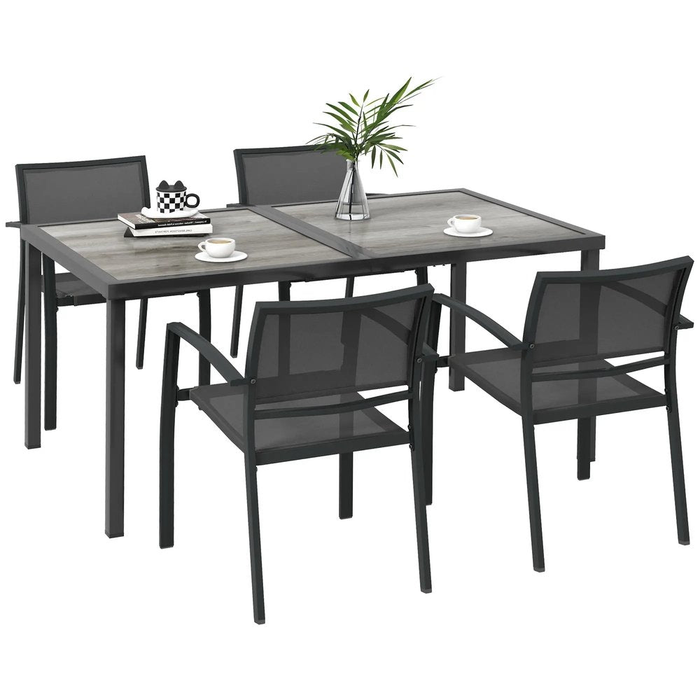 Outsunny Five-Piece Casual Outdoor Dining Set, with Wood-Effect Table - Grey 9