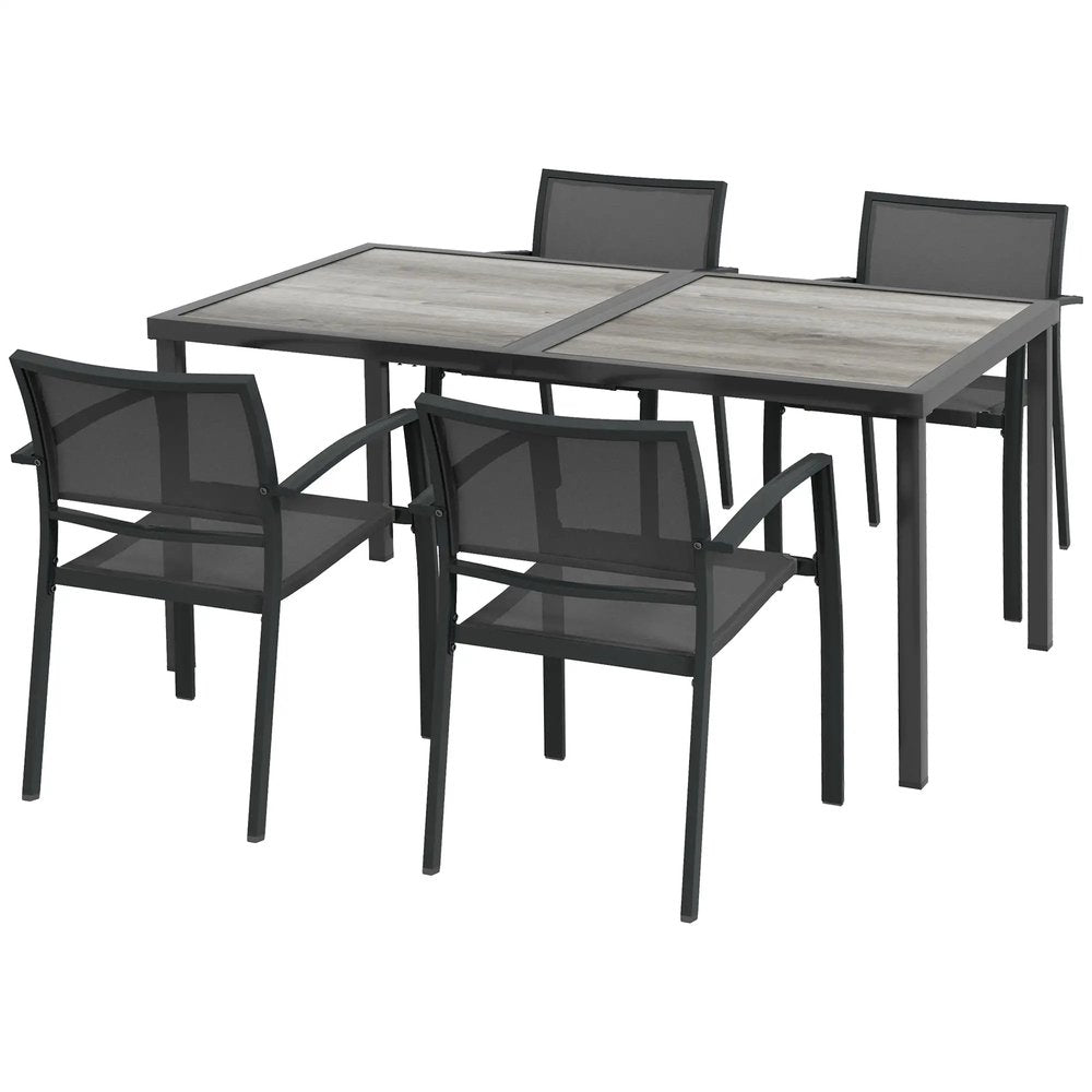 Outsunny Five-Piece Casual Outdoor Dining Set, with Wood-Effect Table - Grey 