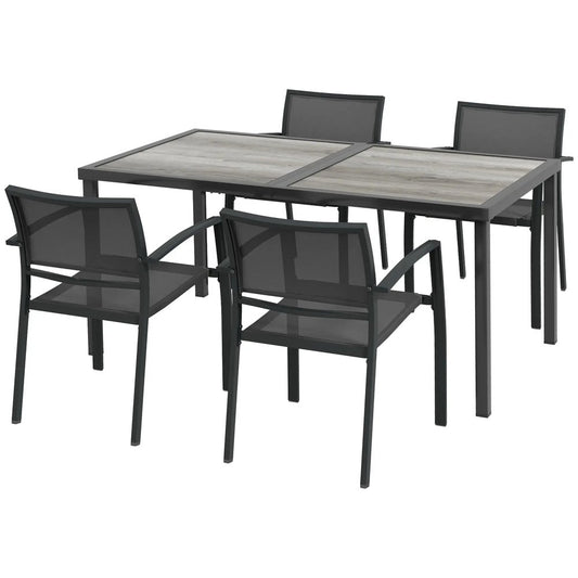 Outsunny Five-Piece Casual Outdoor Dining Set, with Wood-Effect Table - Grey 