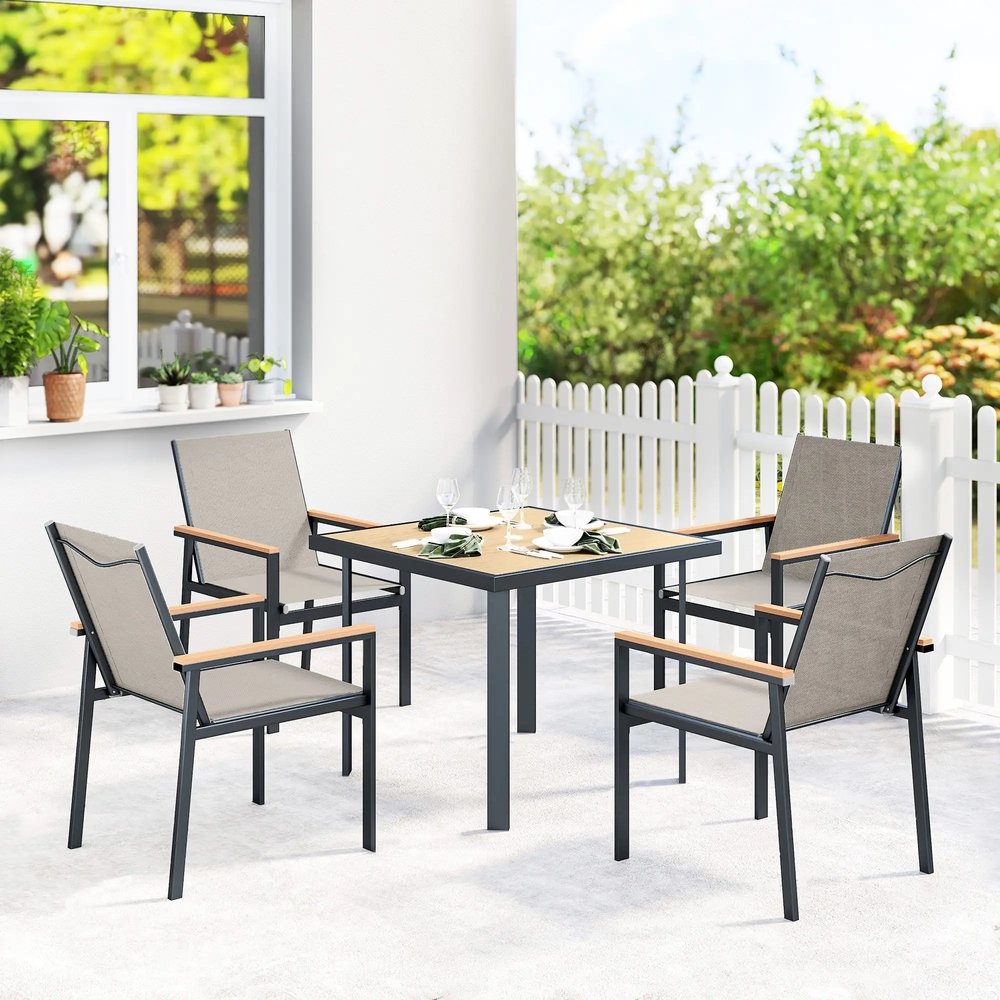 Outsunny Five-Piece Metal Dining Set, with Glass-Top Table 1