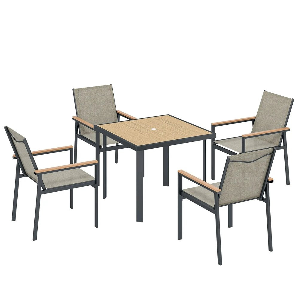 Outsunny Five-Piece Metal Dining Set, with Glass-Top Table 10