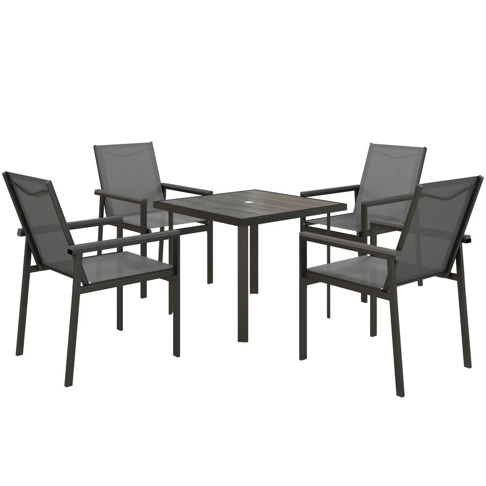 Outsunny Five-Piece Metal Dining Set, with Glass-Top Table 11