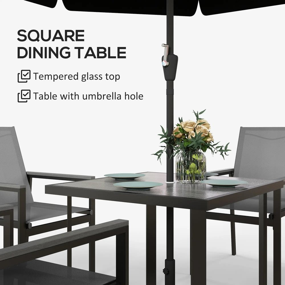Outsunny Five-Piece Metal Dining Set, with Glass-Top Table 15