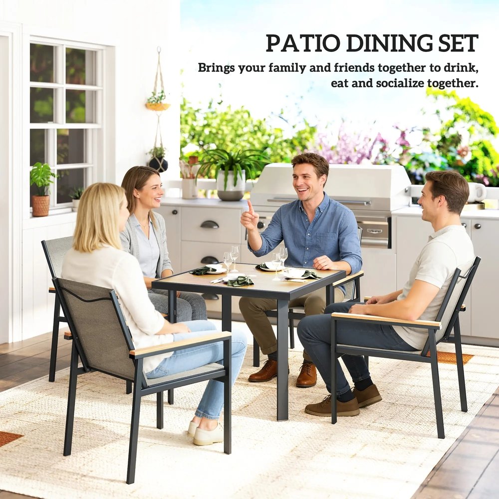 Outsunny Five-Piece Metal Dining Set, with Glass-Top Table 5