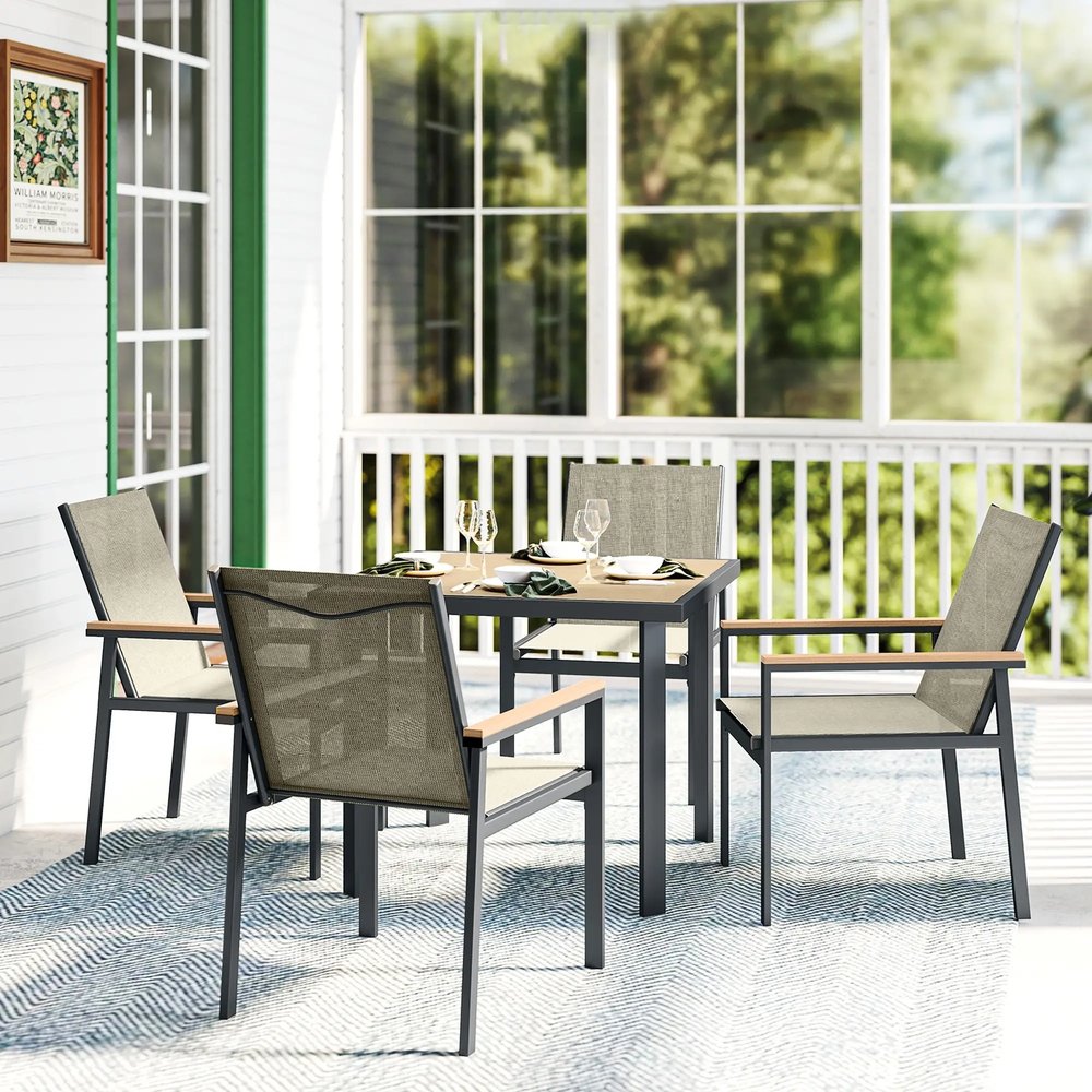 Outsunny Five-Piece Metal Dining Set, with Glass-Top Table 7
