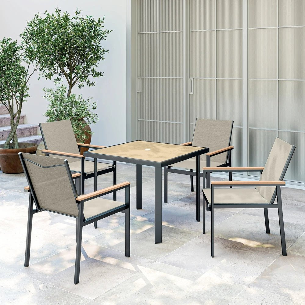 Outsunny Five-Piece Metal Dining Set, with Glass-Top Table 8
