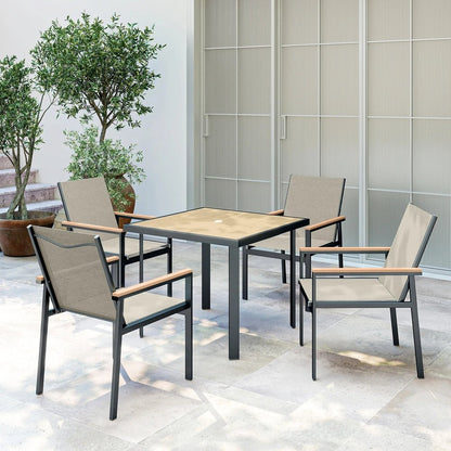 Outsunny Five-Piece Metal Dining Set, with Glass-Top Table 8