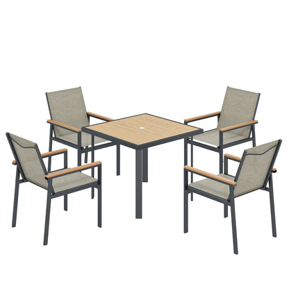 Outsunny Five-Piece Metal Dining Set, with Glass-Top Table 