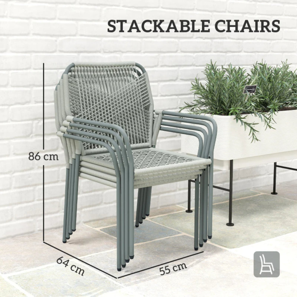 Outsunny Five-Piece PE Rattan Garden Dining Set with Cushions & Stackable Chairs - Light Grey