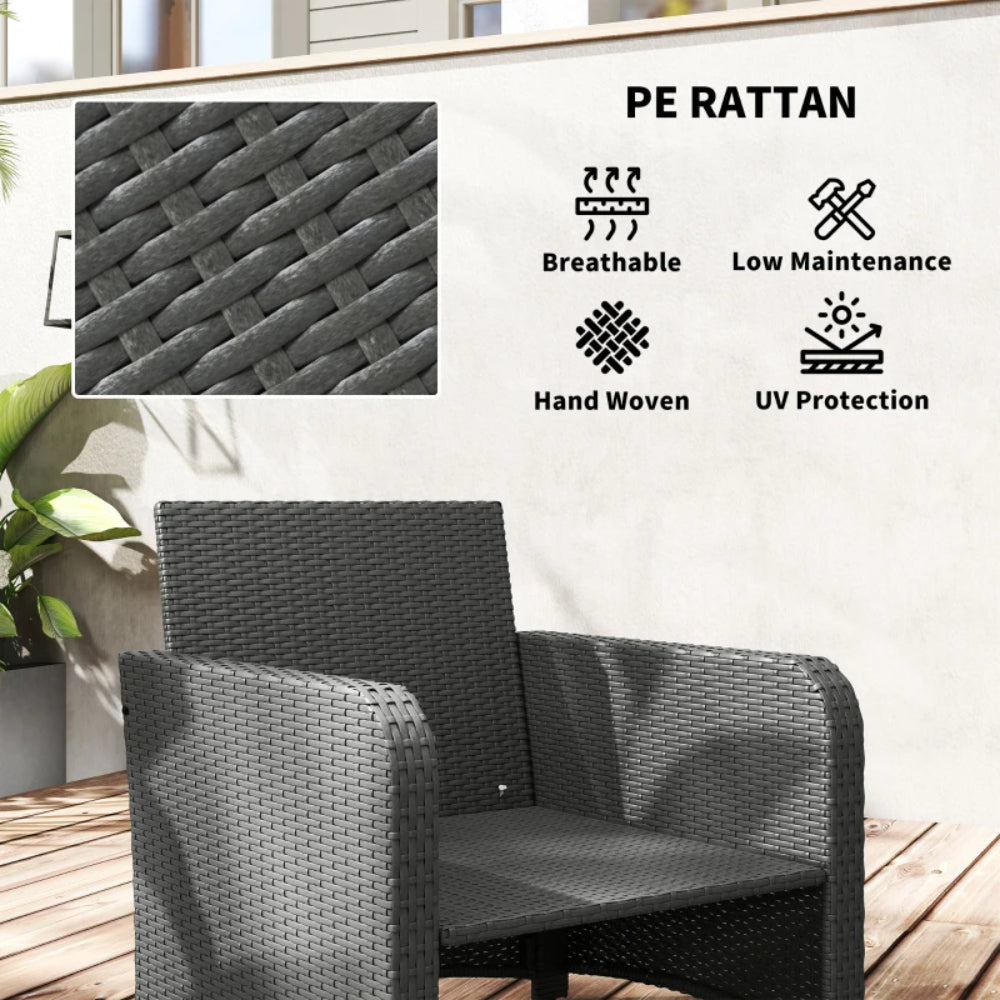 Outsunny Five Piece Rattan Garden Furniture Set with 2-Tier Coffee Table and Ottomans - Cream White