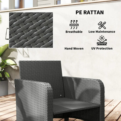 Outsunny Five Piece Rattan Garden Furniture Set with 2-Tier Coffee Table and Ottomans - Grey
