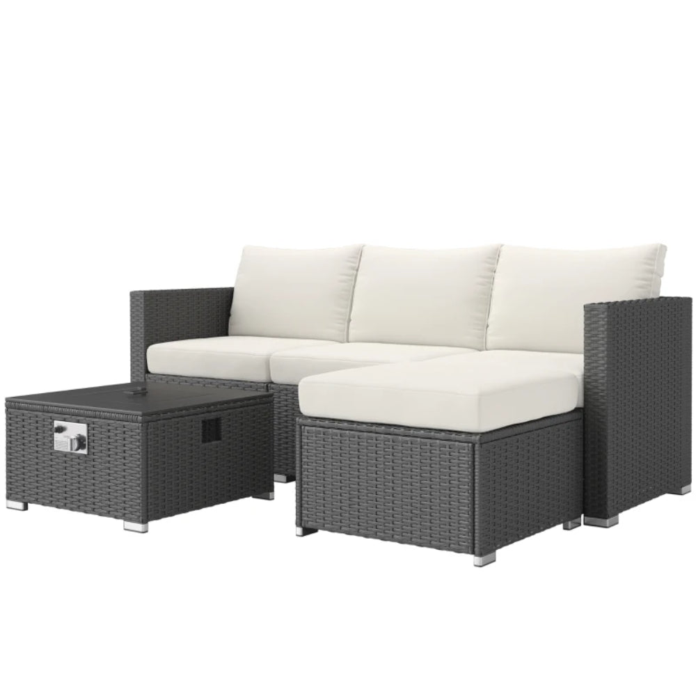 Outsunny Five Piece Rattan Garden Furniture Set with Gas Fire Pit Table and Footstool