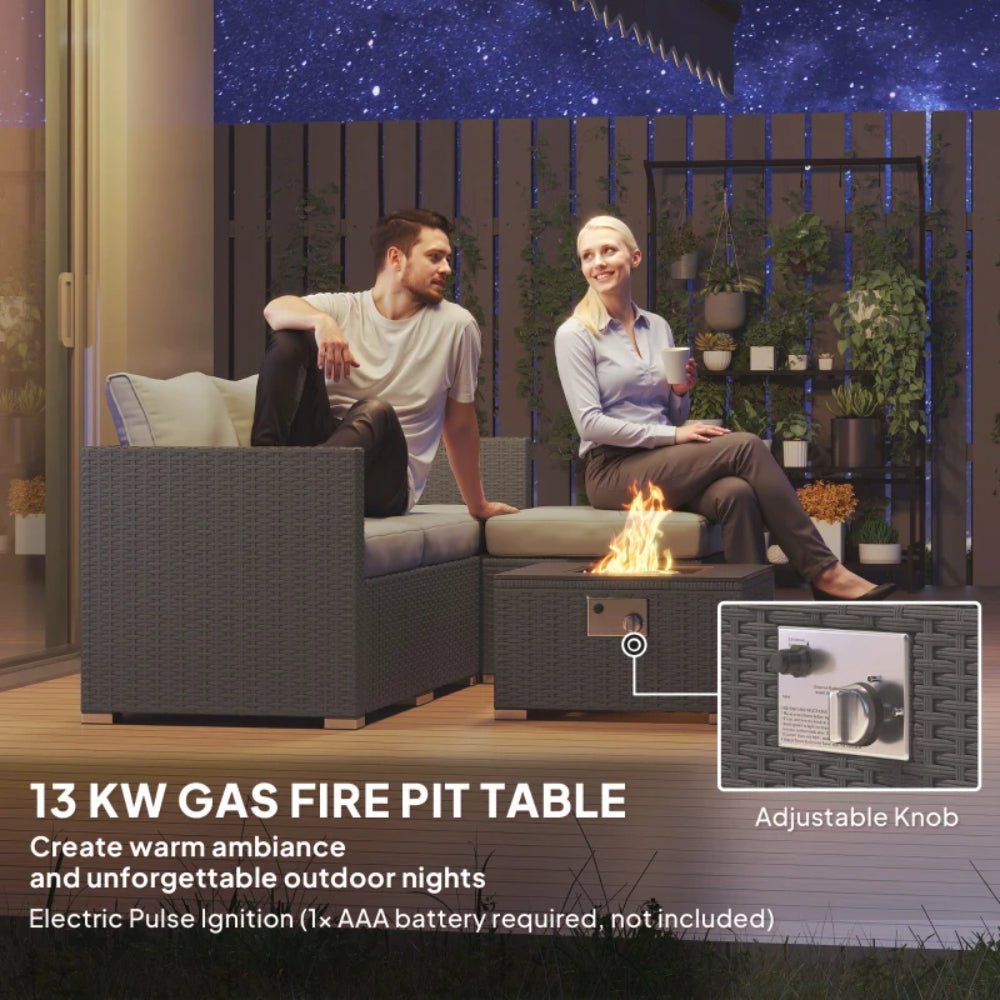 Outsunny Five Piece Rattan Garden Furniture Set with Gas Fire Pit Table and Footstool