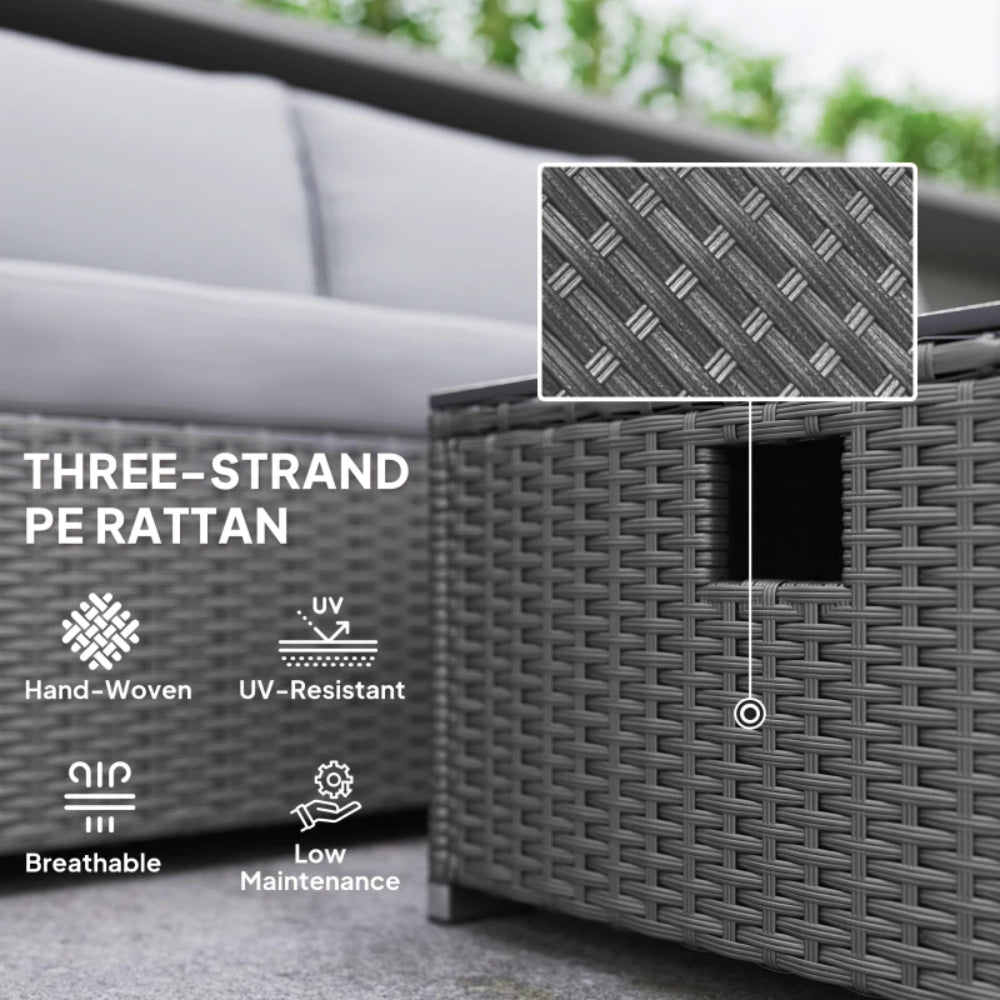 Outsunny Five Piece Rattan Garden Furniture Set with Gas Fire Pit Table and Footstool