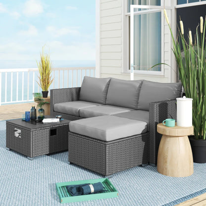 Outsunny Five Piece Rattan Garden Furniture Set with Gas Fire Pit Table and Footstool