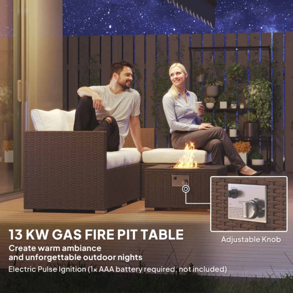 Outsunny Five Piece Rattan Garden Furniture Set with Gas Fire Pit Table and Footstool