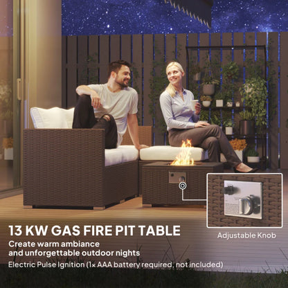 Outsunny Five Piece Rattan Garden Furniture Set with Gas Fire Pit Table and Footstool
