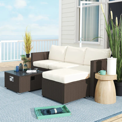 Outsunny Five Piece Rattan Garden Furniture Set with Gas Fire Pit Table and Footstool
