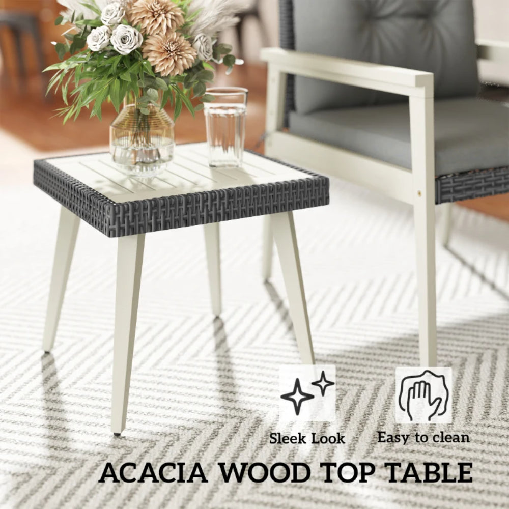Outsunny Five-Piece Rattan Patio Set, with Wood-Top Table - Grey
