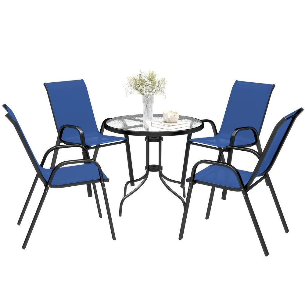 Outsunny Five-Piece Steel Patio Set, with Glass-Top Table 